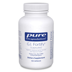 Pure Encapsulations botella frontal mostrando G.I. Fortify y beneficios de fibra