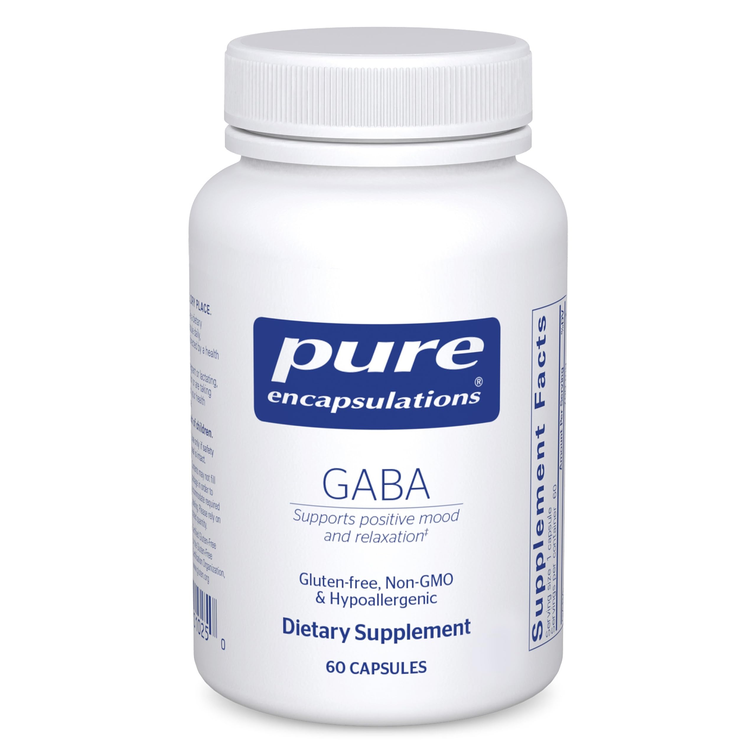 Pure Encapsulations frasco frontal mostrando etiqueta clara y beneficio de pureza