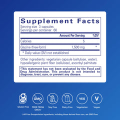 Primer plano de cápsula Pure Encapsulations Glycine, textura y fácil ingestión