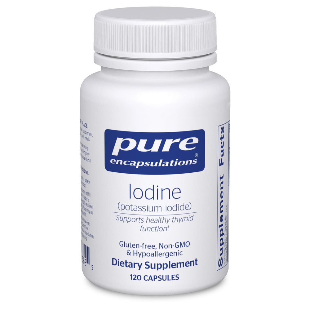 Pure Encapsulations Iodine vista frontal del envase, aporta confianza en pureza