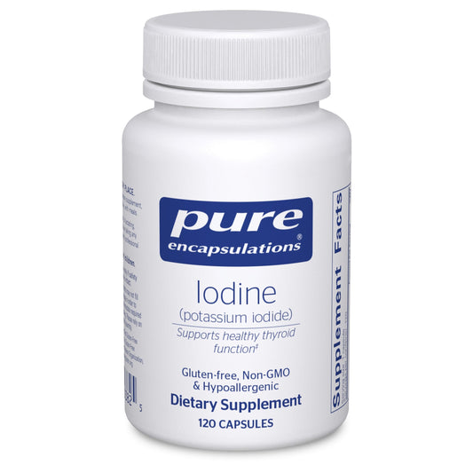 Pure Encapsulations Iodine vista frontal del envase, aporta confianza en pureza
