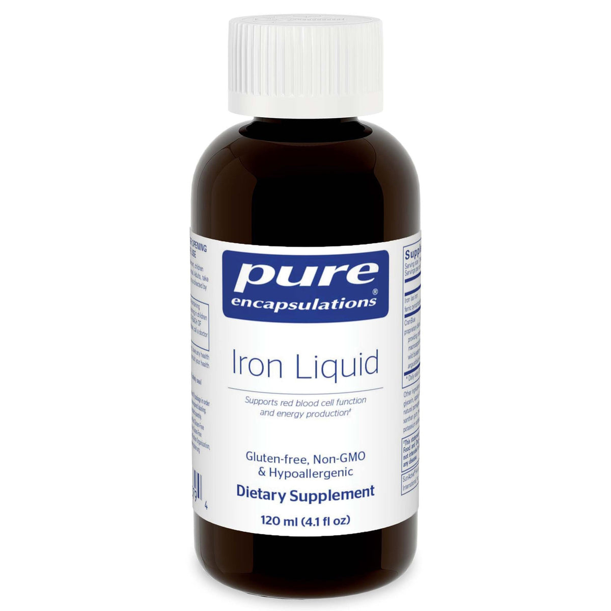Pure Encapsulations botella frontal muestra transparencia y confianza