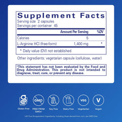 Etiqueta de Pure Encapsulations L-Arginine con información clara de dosificación