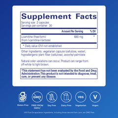 Pure Encapsulations etiqueta en detalle con información de L-Carnitine L-tartrato