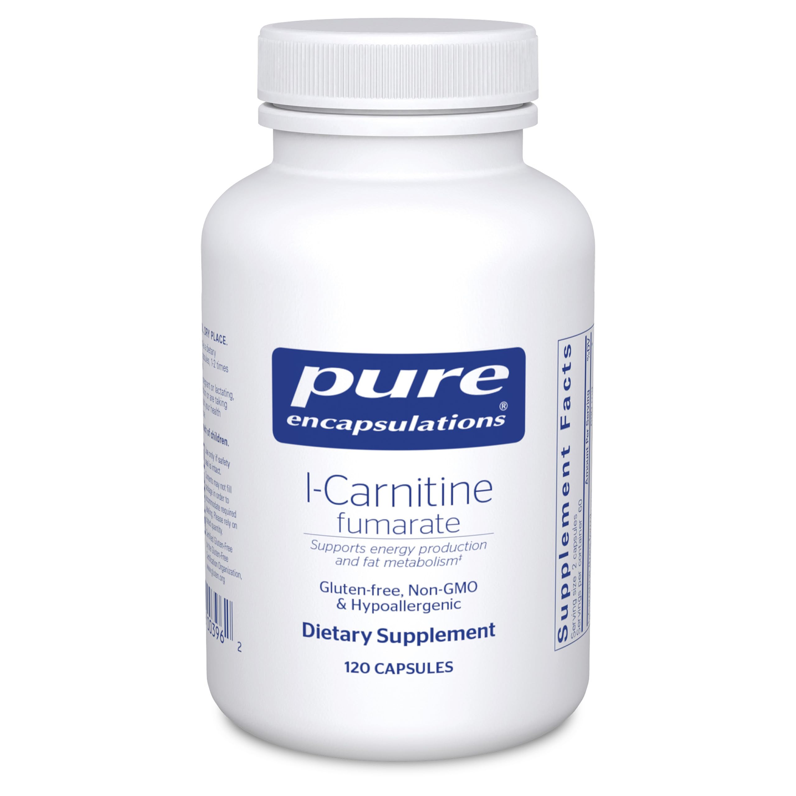 Pure Encapsulations envase frontal mostrando apoyo energético y diseño puro