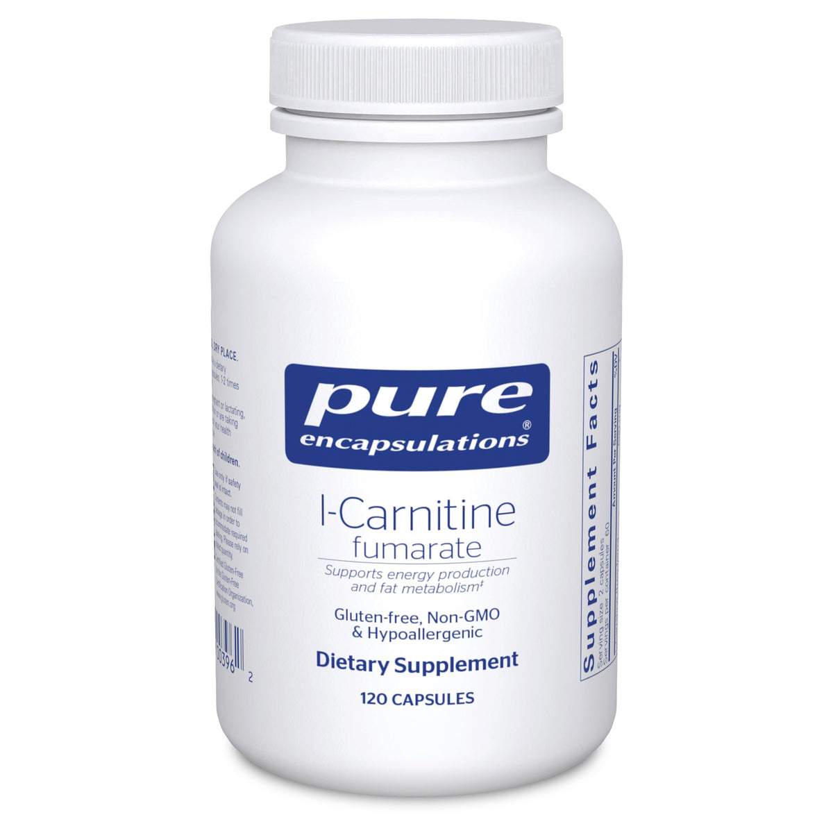 Pure Encapsulations envase frontal mostrando apoyo energético y diseño puro