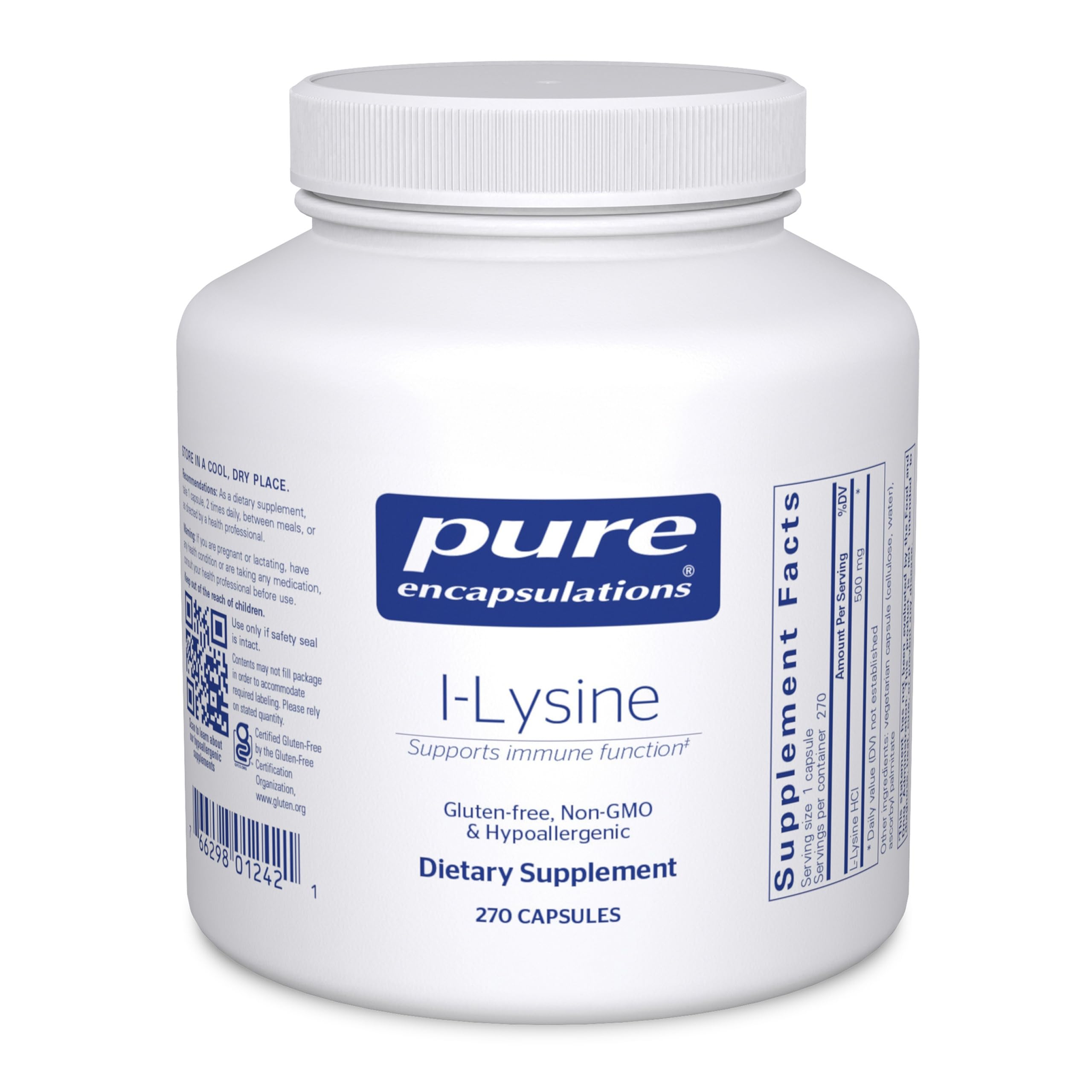 Pure Encapsulations frasco frontal mostrando 270 cápsulas, confianza en pureza