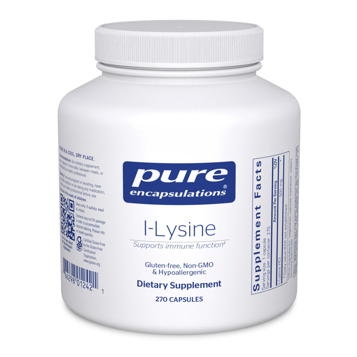 Pure Encapsulations frasco frontal mostrando 270 cápsulas, confianza en pureza