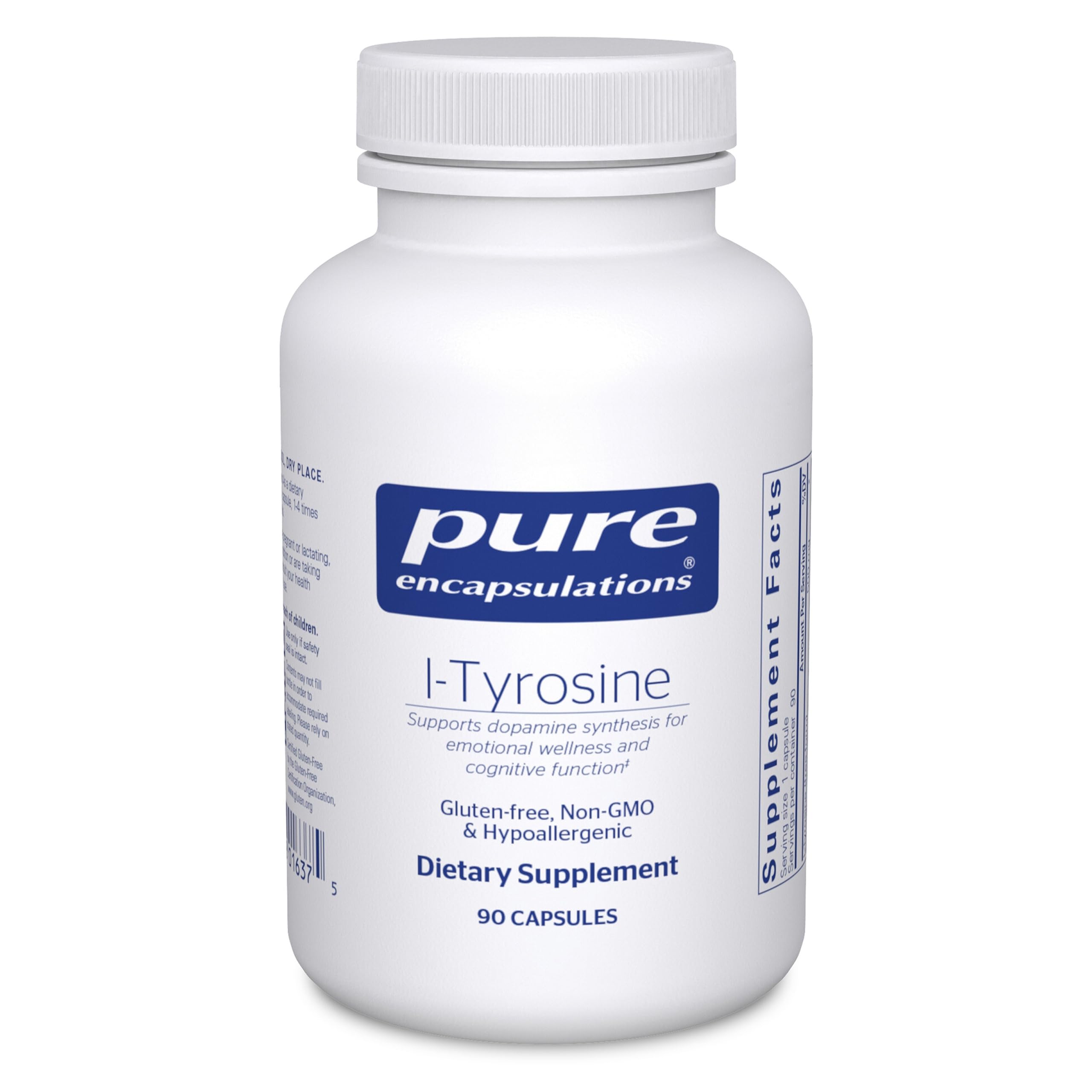 Pure Encapsulations frasco frontal mostrando 90 cápsulas y pureza del producto