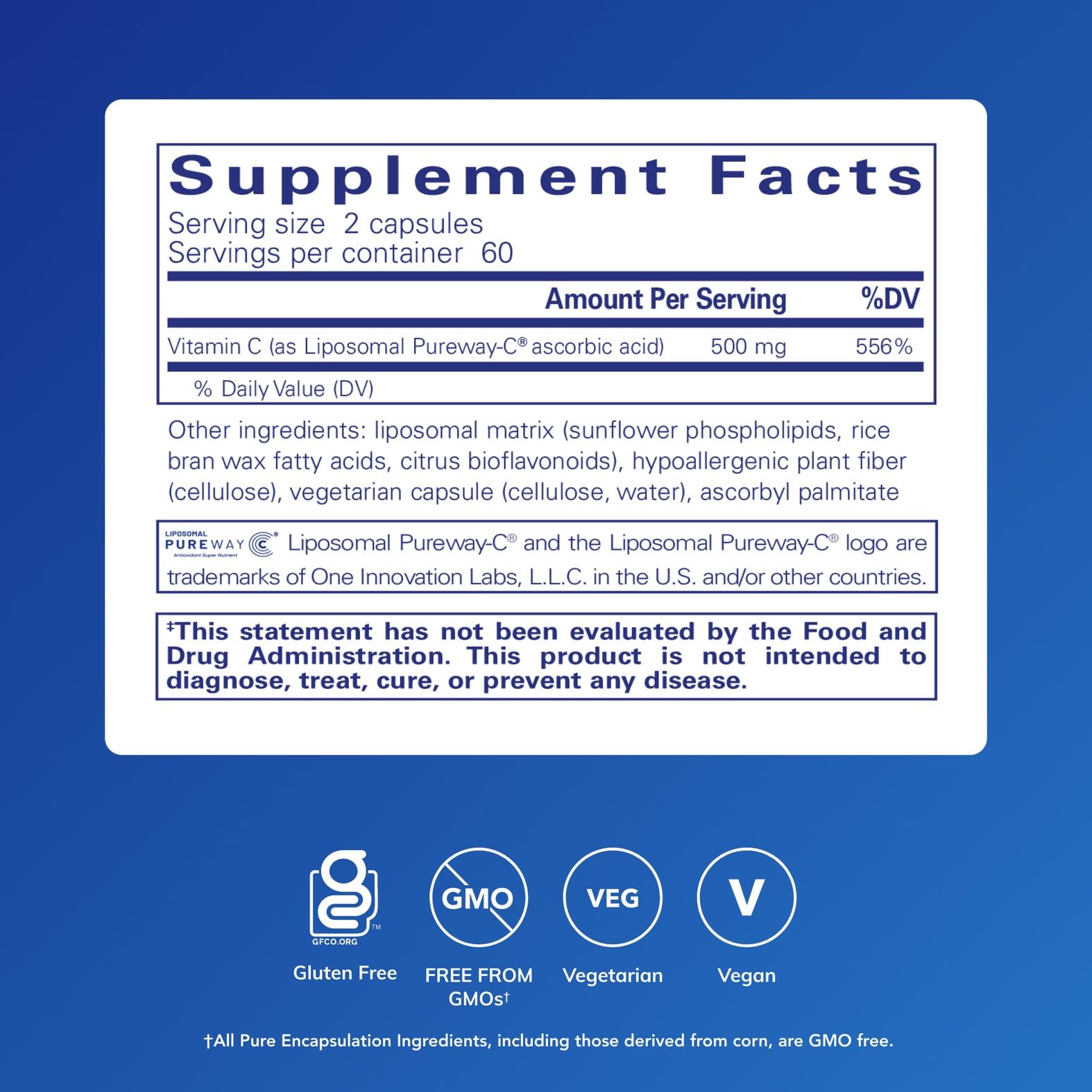 Pure Encapsulations cápsula en primer plano que destaca entrega liposomal mejorada