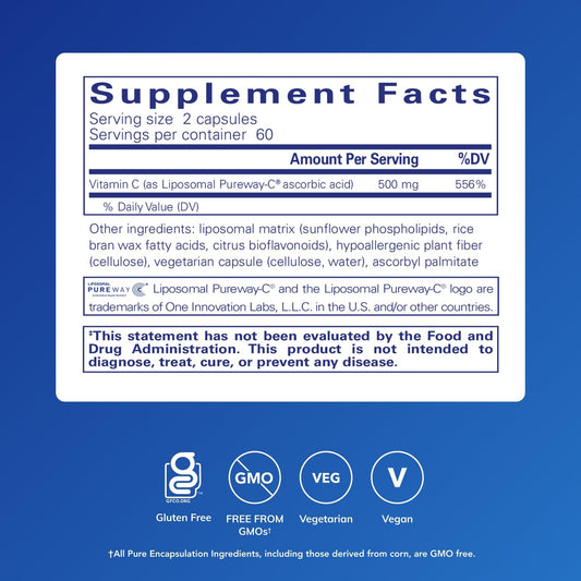Pure Encapsulations cápsula en primer plano que destaca entrega liposomal mejorada