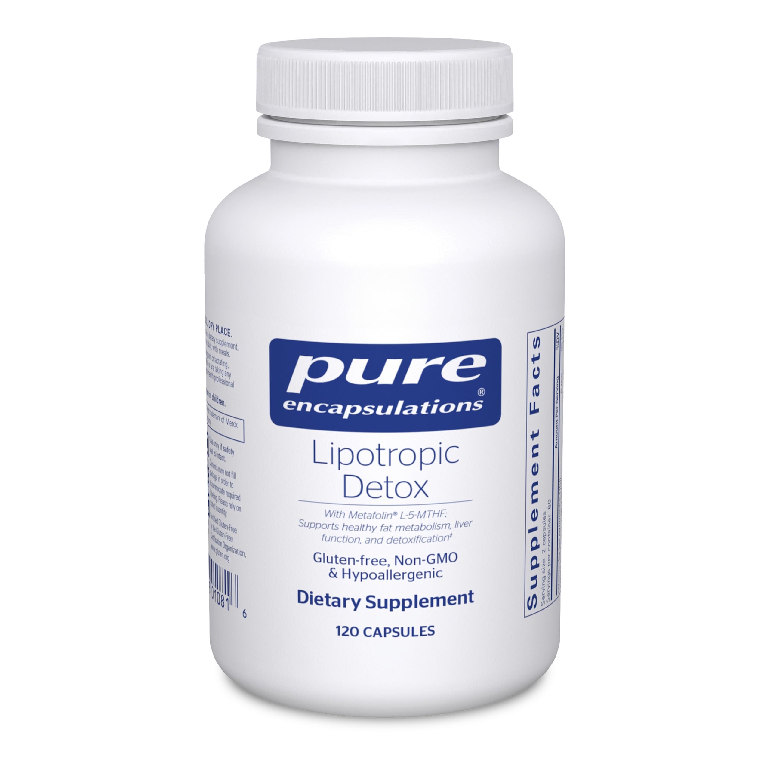 Pure Encapsulations frente del envase mostrando 120 cápsulas y etiqueta clara para confianza