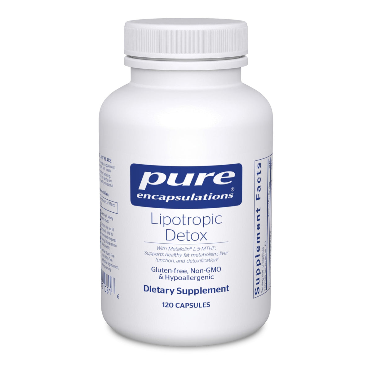 Pure Encapsulations frente del envase mostrando 120 cápsulas y etiqueta clara para confianza