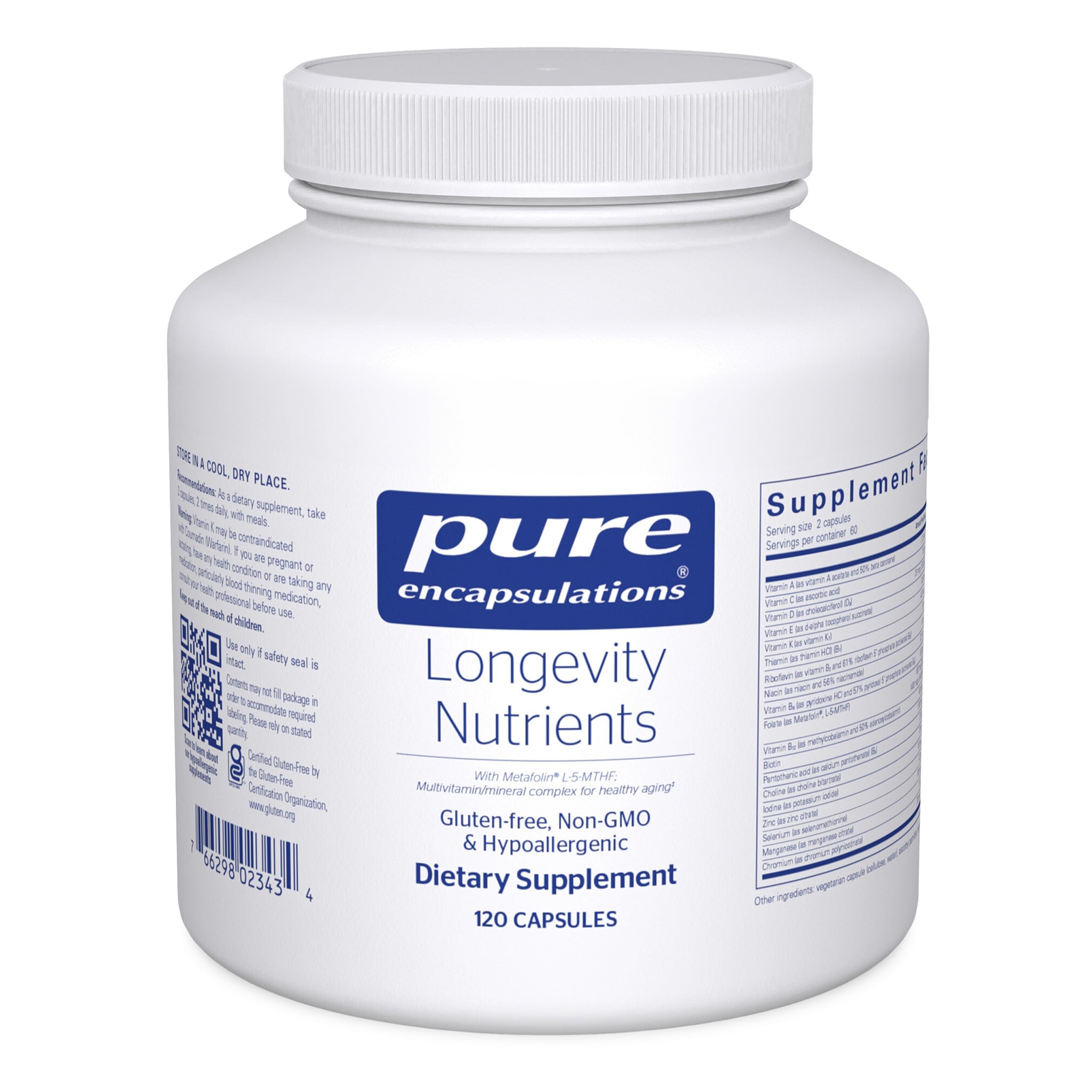 Pure Encapsulations frontal del envase mostrando nombre y cantidad, apoyo integral