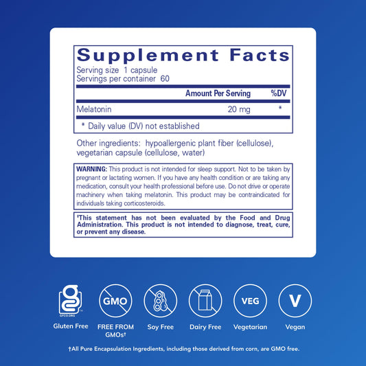 Pure Encapsulations etiqueta lateral con información de pureza y sin alérgenos