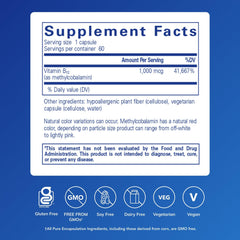 Pure Encapsulations Metilcobalamina 1000mcg, cápsulas cercanas, energía diaria y claridad mental.