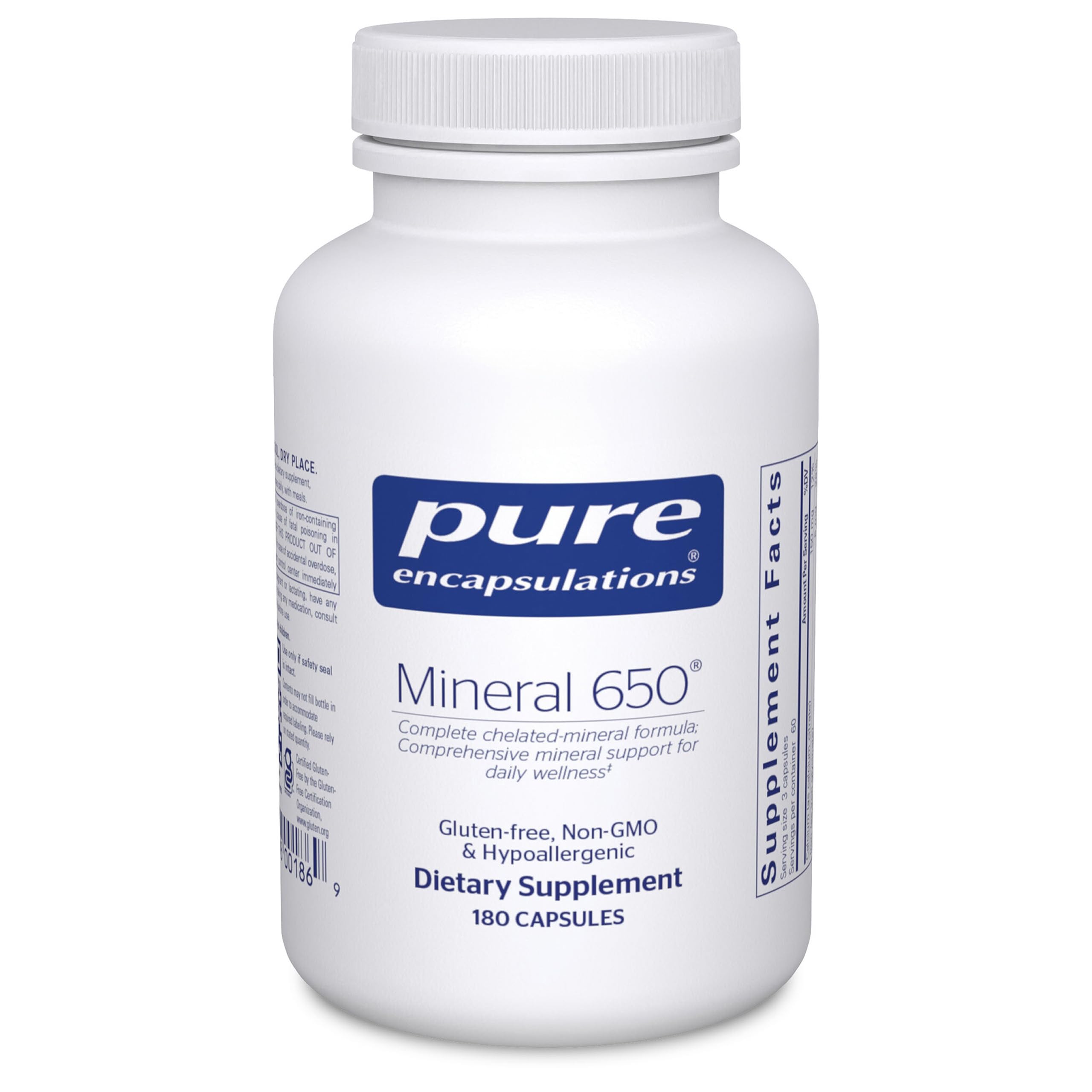 Pure Encapsulations frasco Mineral 650 vista frontal, calidad pura