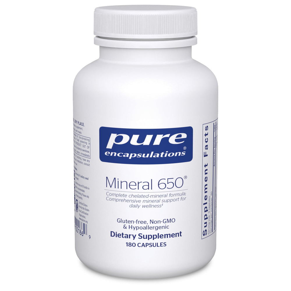 Pure Encapsulations frasco Mineral 650 vista frontal, calidad pura