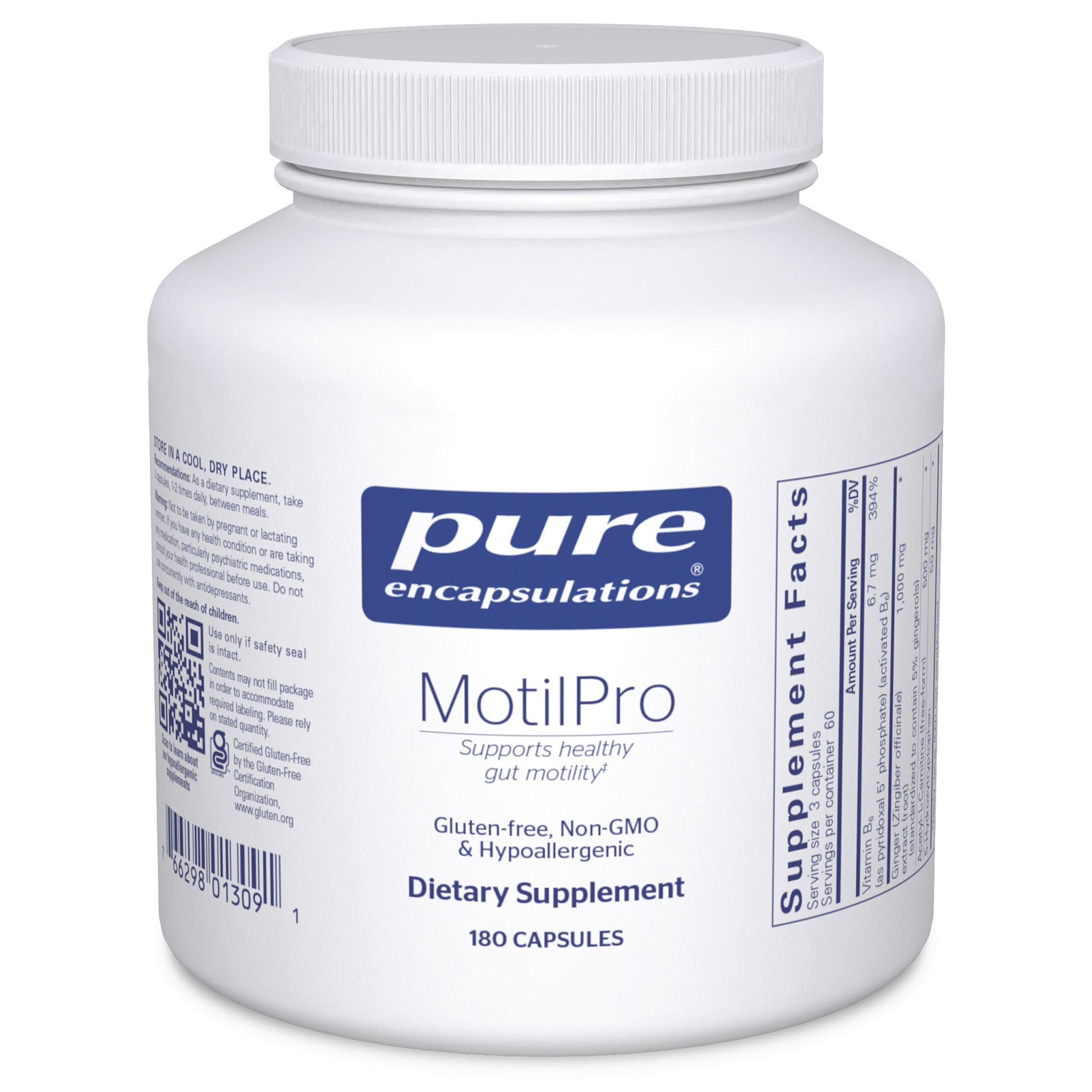 Pure Encapsulations MotilPro vista frontal con envase limpio y profesional