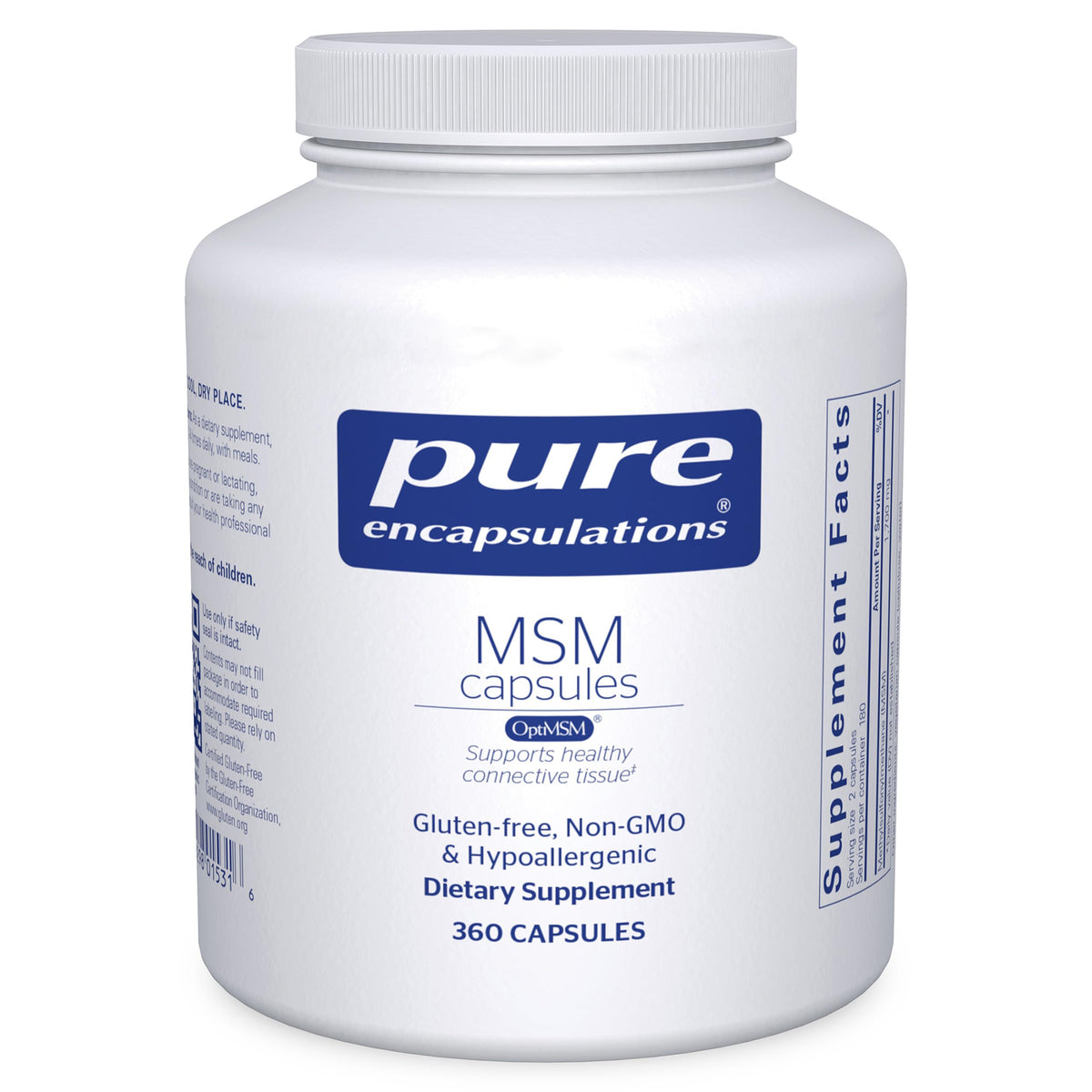 Pure Encapsulations envase frontal mostrando 360 cápsulas y claridad de marca