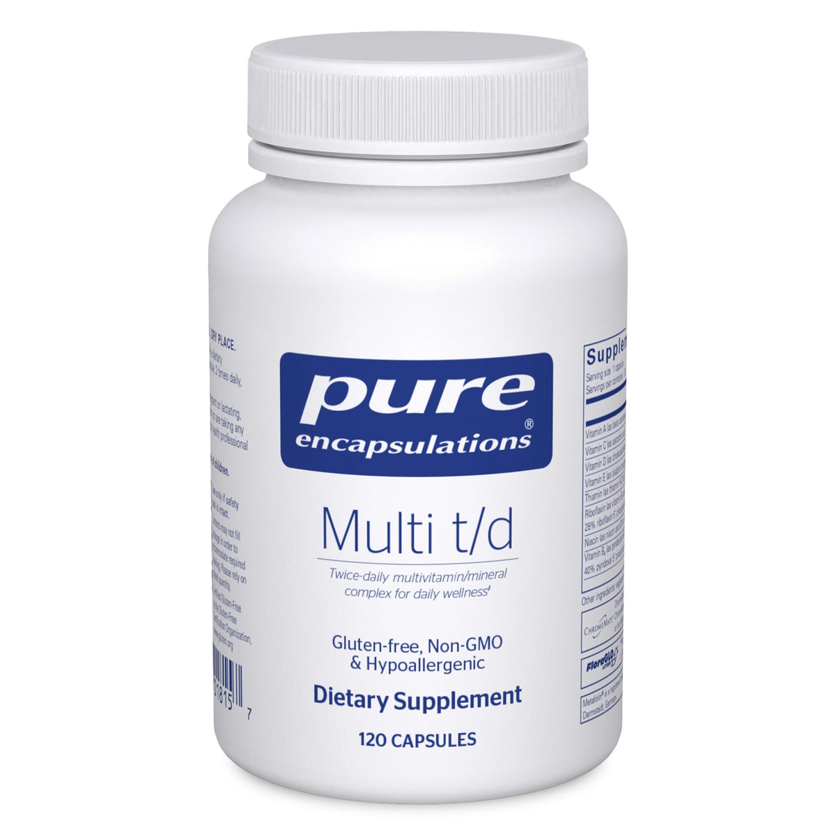 Pure Encapsulations botella frontal mostrando diseño y cantidad beneficios