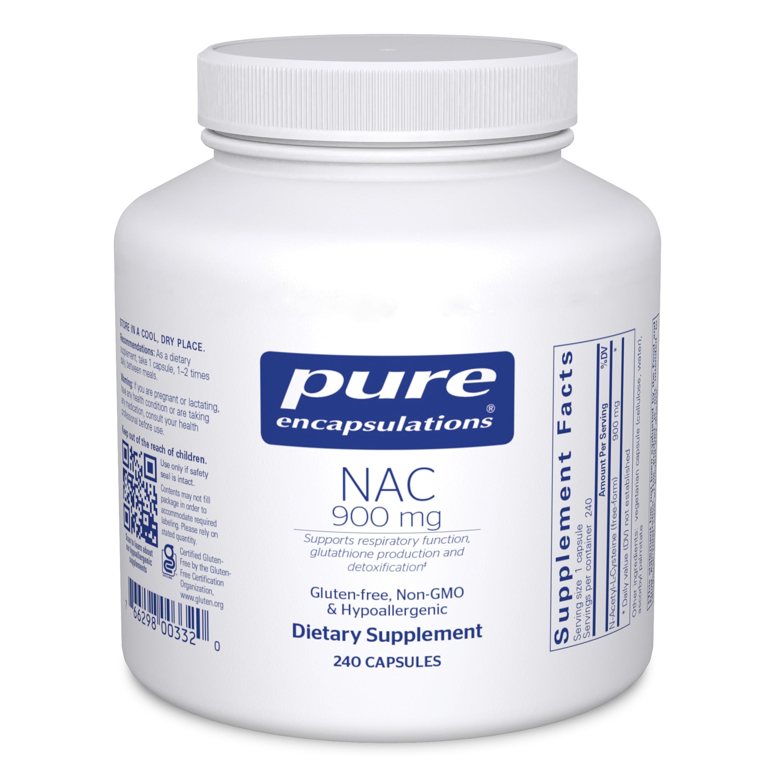 Pure Encapsulations frasco frontal mostrando 240 cápsulas y claridad del producto