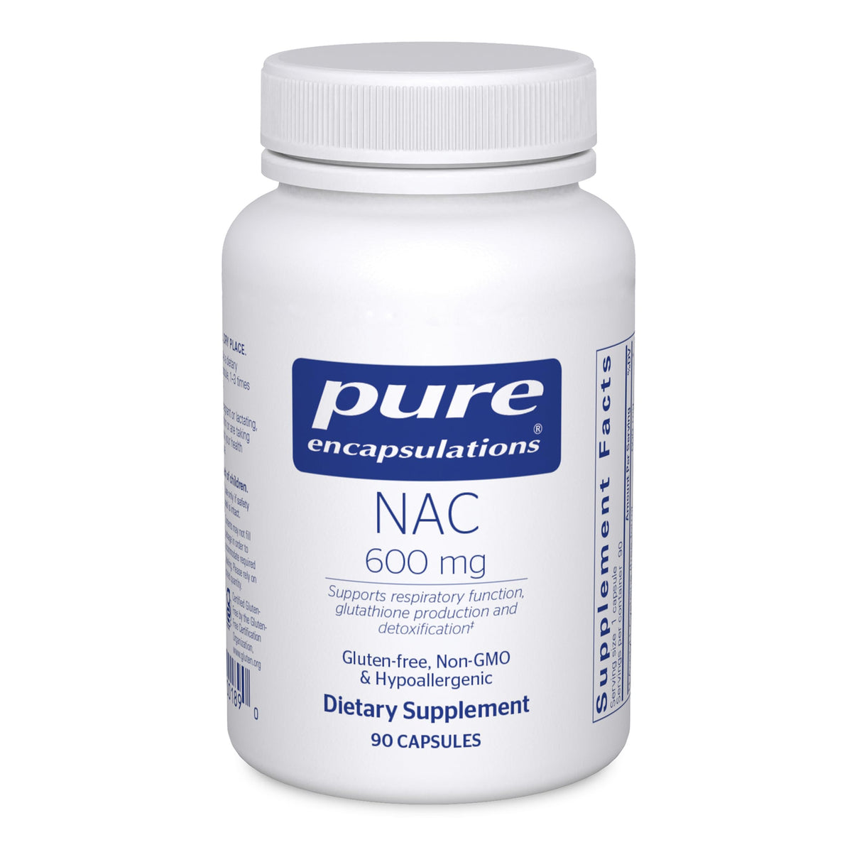Pure Encapsulations frasco frontal que muestra 90 cápsulas y marca clara