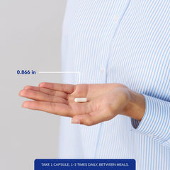 Pure Encapsulations NAC cápsula en mano para visualizar dosis y uso
