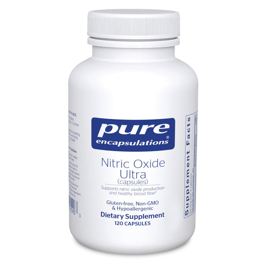Pure Encapsulations frasco frontal mostrando etiquetas claras y beneficios