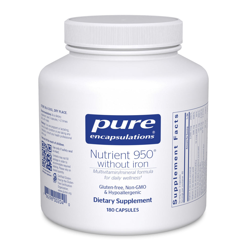 Pure Encapsulations frente del envase mostrando 180 cápsulas y beneficios