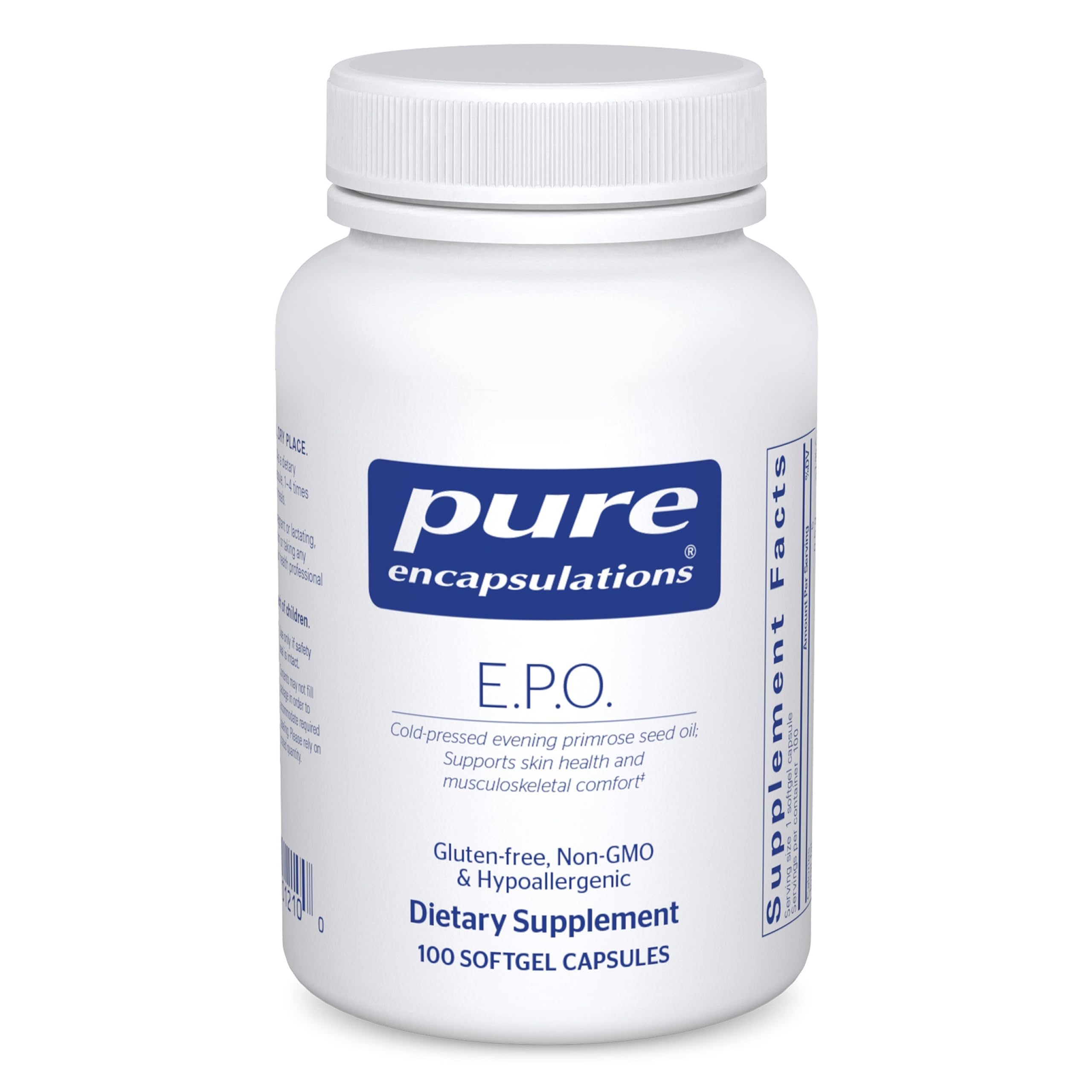 Pure Encapsulations botella frontal mostrando 100 cápsulas y fórmula hipoalergénica