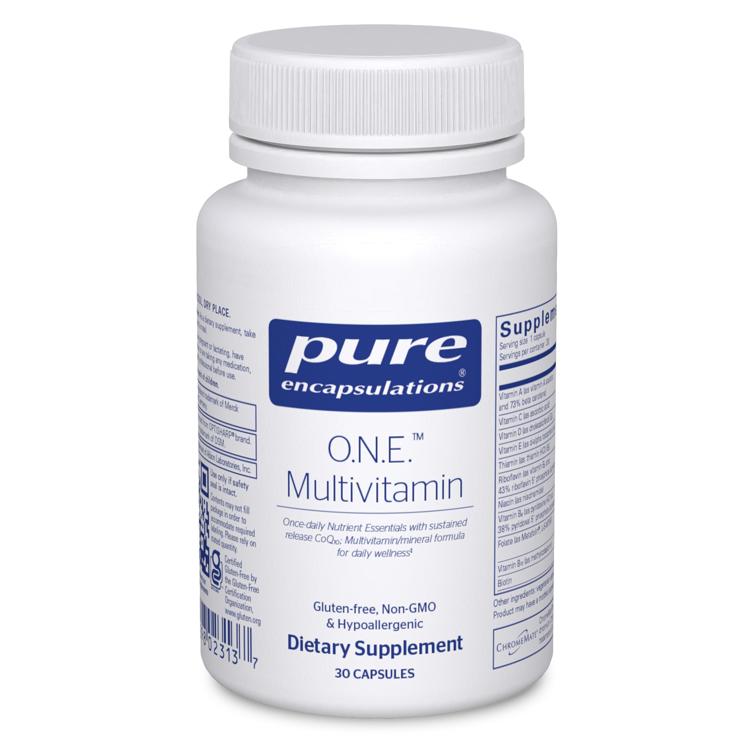 Pure Encapsulations envase frontal mostrando cápsulas y beneficios
