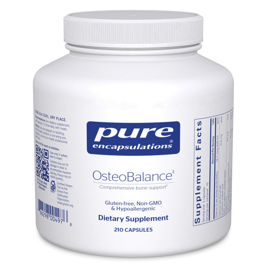 Pure Encapsulations OsteoBalance frasco frontal mostrando diseño y cantidad de cápsulas