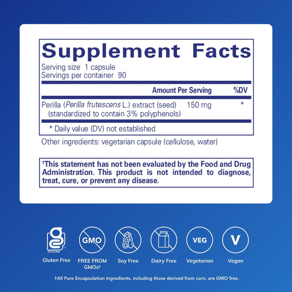 Pure Encapsulations etiqueta lateral con información de ingredientes y ventaja