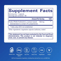 Pure Encapsulations etiqueta lateral con información de ingredientes y ventaja