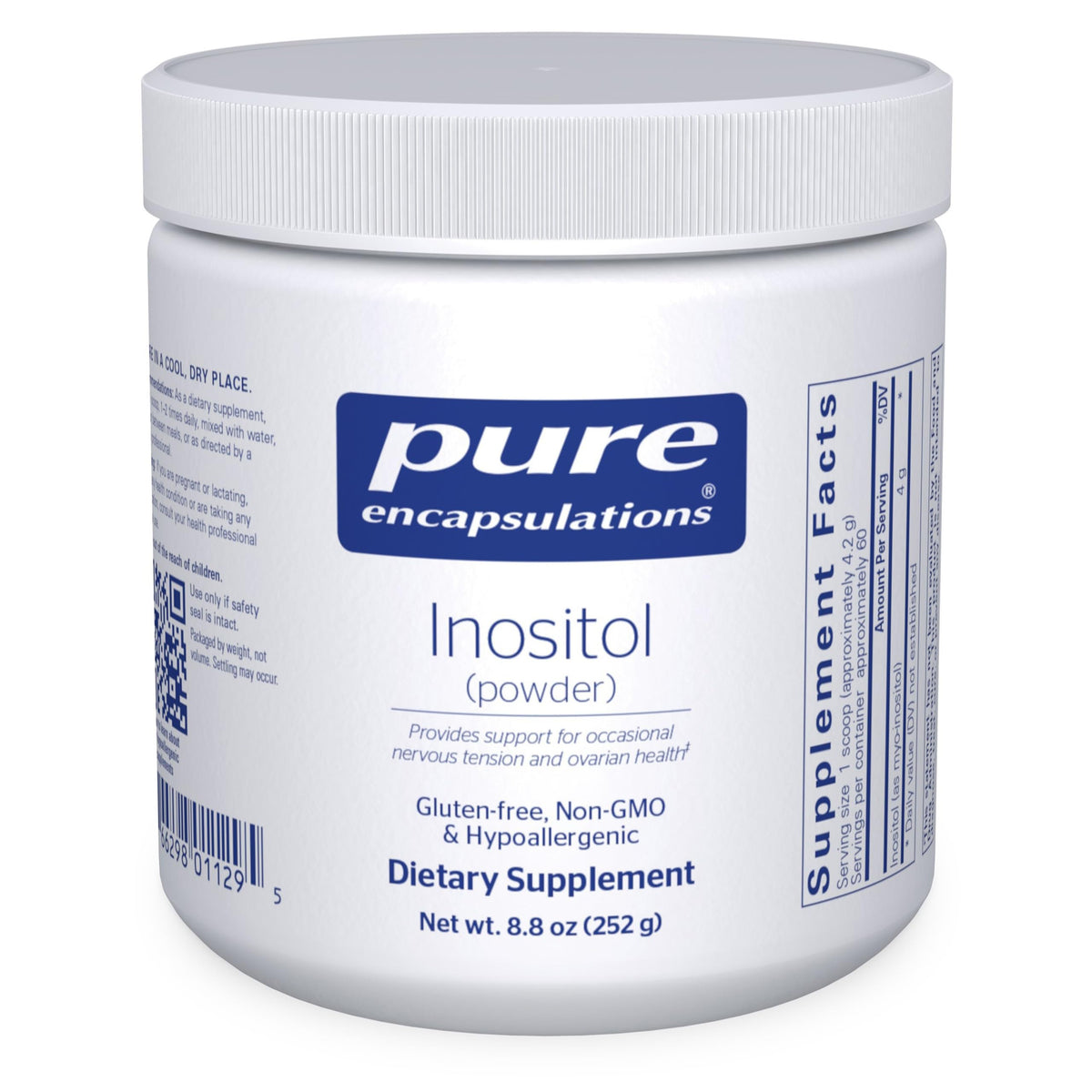 Pure Encapsulations frasco del producto mostrando etiqueta y pureza