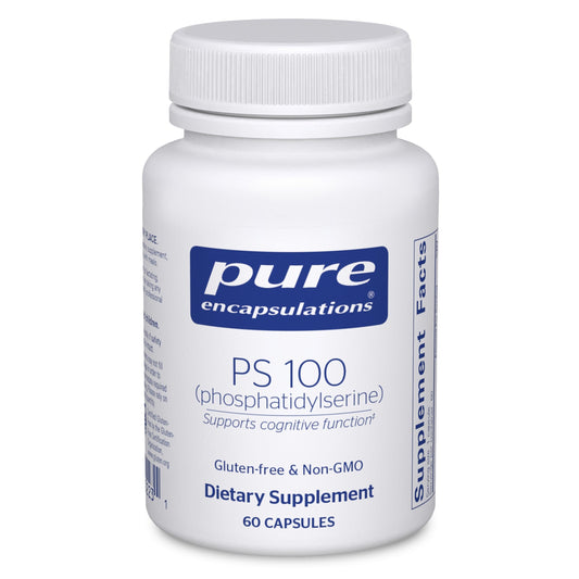 Pure Encapsulations frasco frontal mostrando diseño y cantidad, facilita identificar producto
