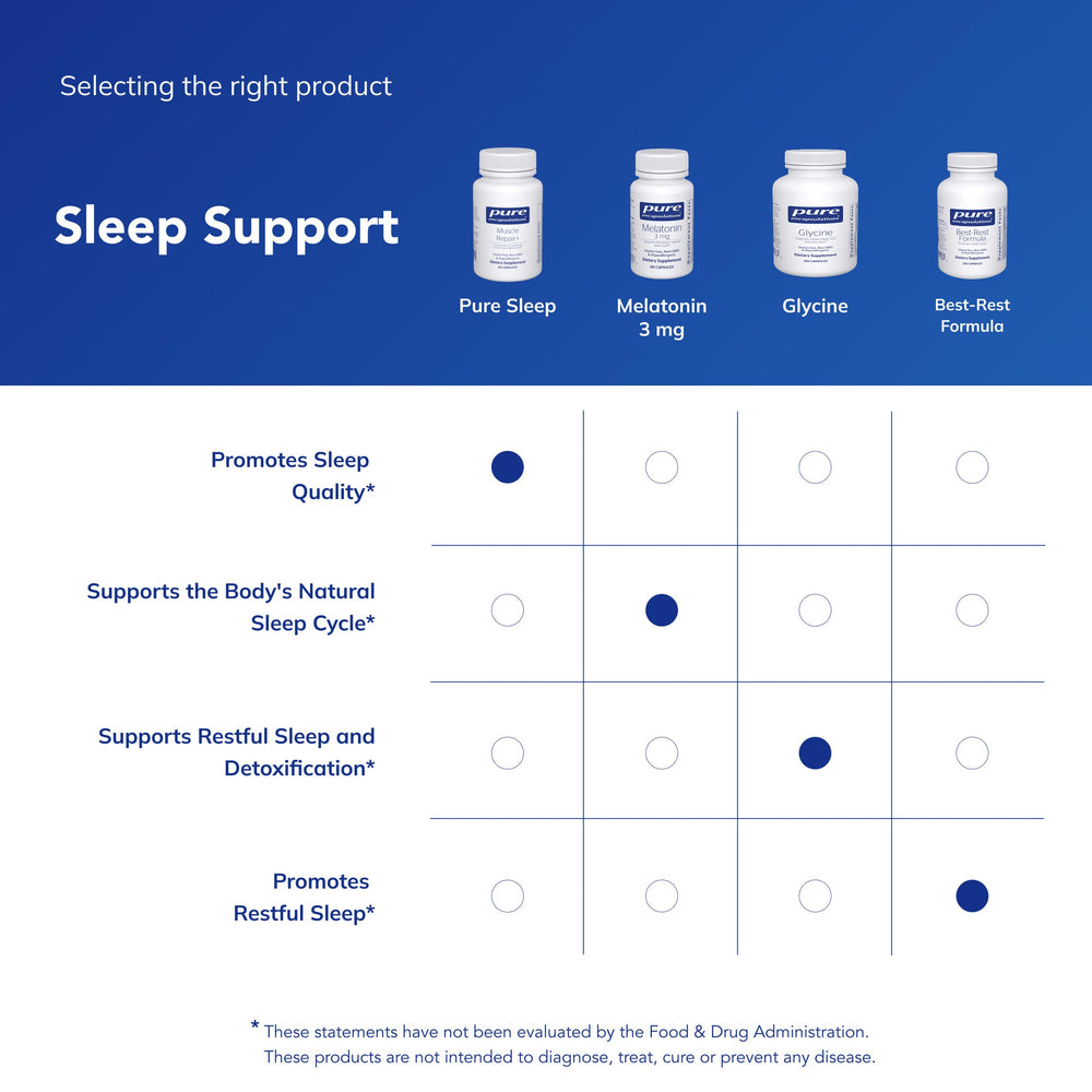Pure Encapsulations Pure Sleep etiqueta con ingredientes y verificación de pureza