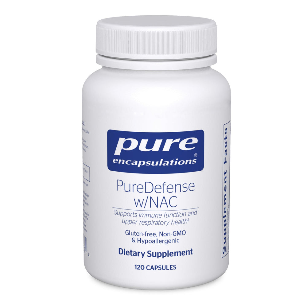 Pure Encapsulations frasco PureDefense frente mostrando etiquetado limpio y beneficios