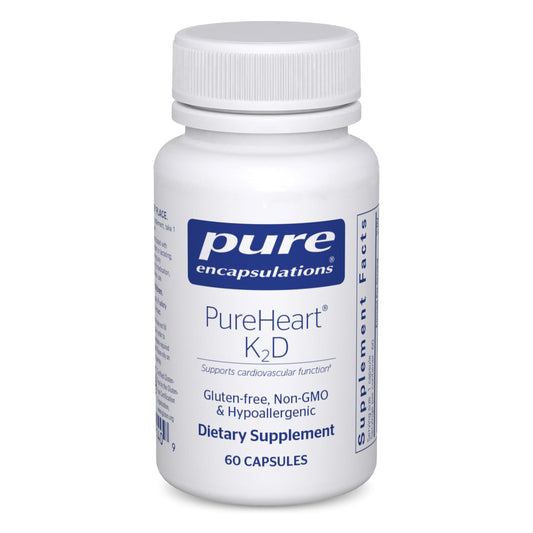 Pure Encapsulations PureHeart K2D vista frontal con etiqueta clara y beneficios
