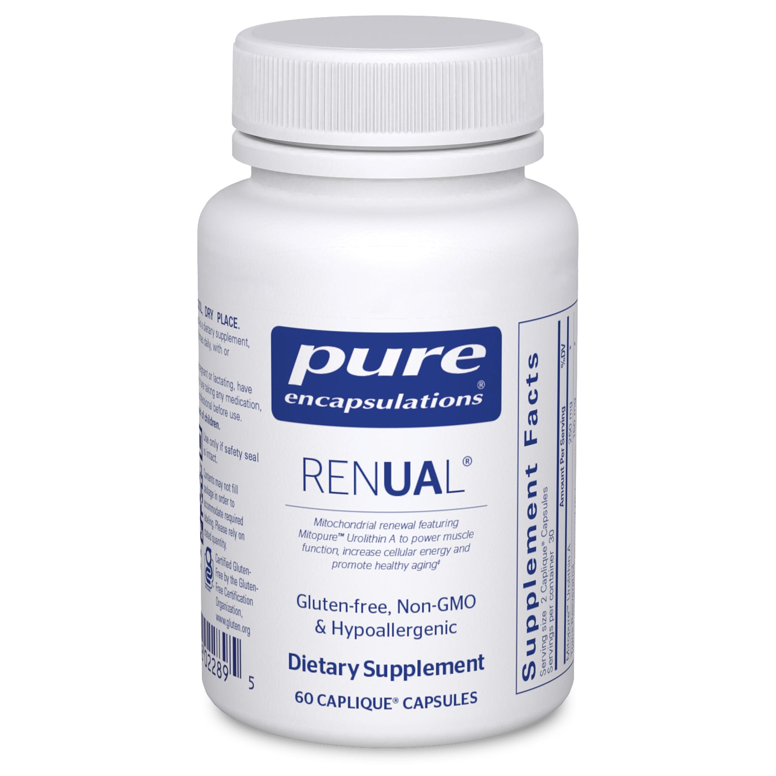 Pure Encapsulations Renual vista frontal mostrando el envase y claridad de etiqueta para confianza