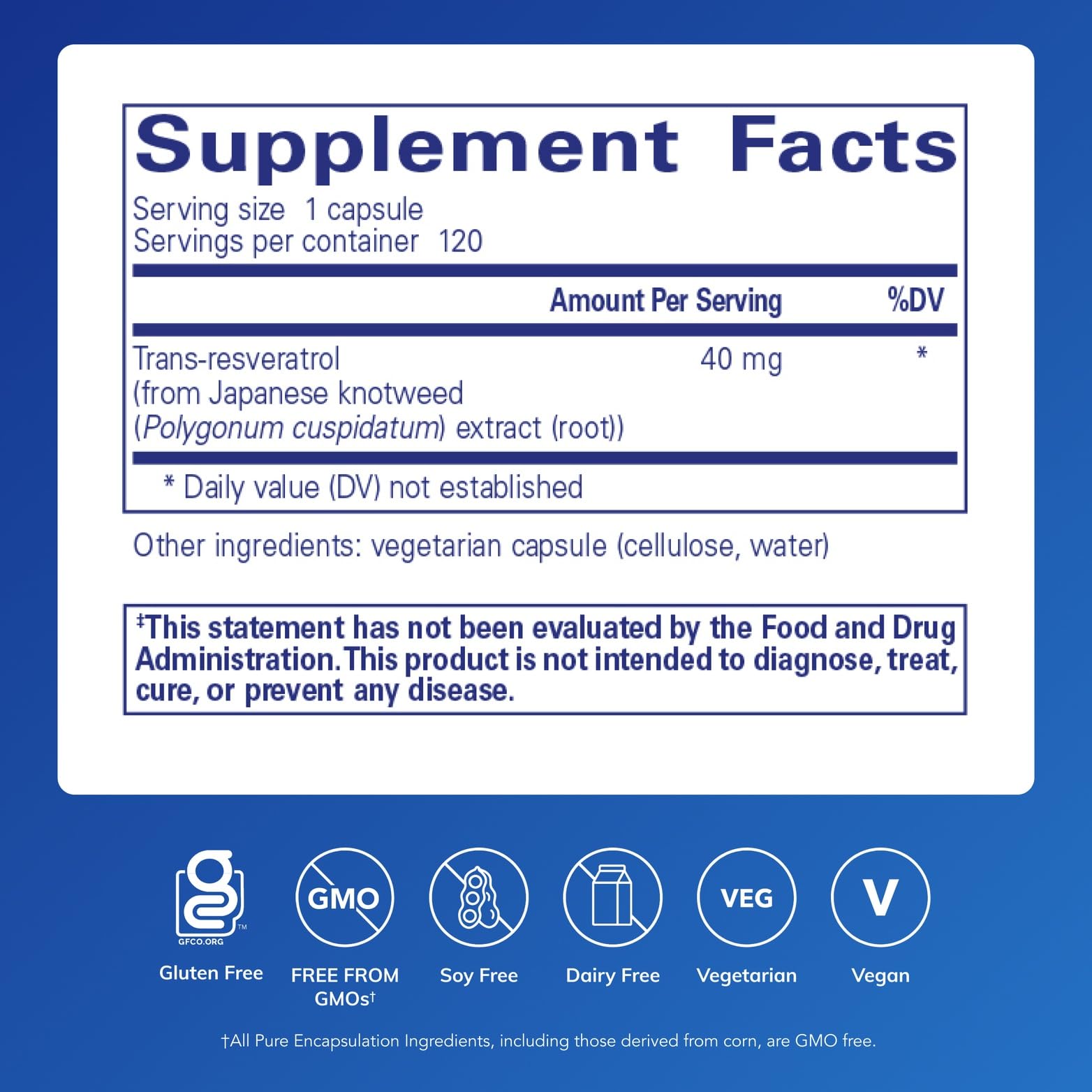Pure Encapsulations etiqueta en primer plano con información de pureza y dosificación