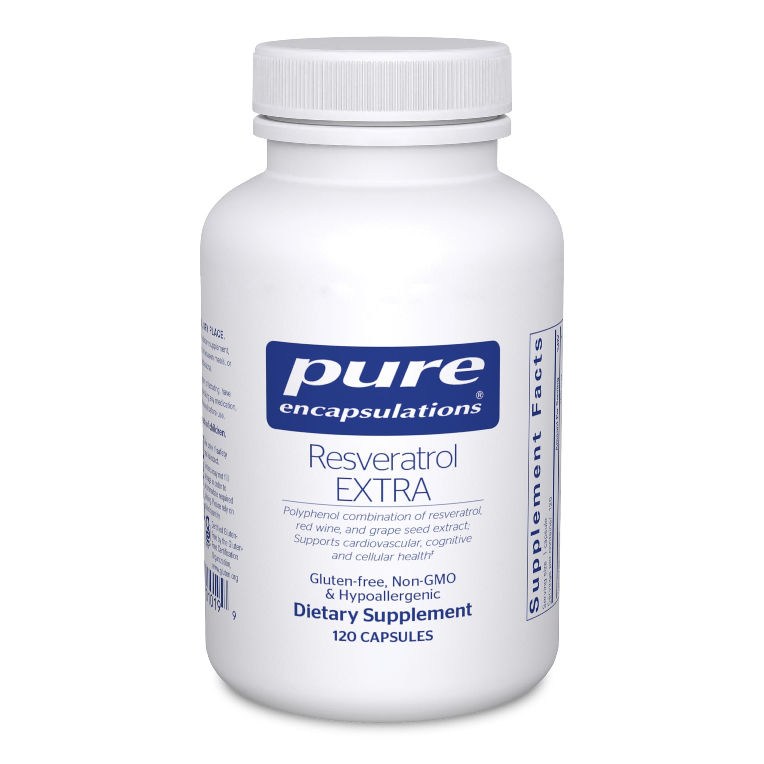 Pure Encapsulations envase frontal mostrando 120 cápsulas y pureza