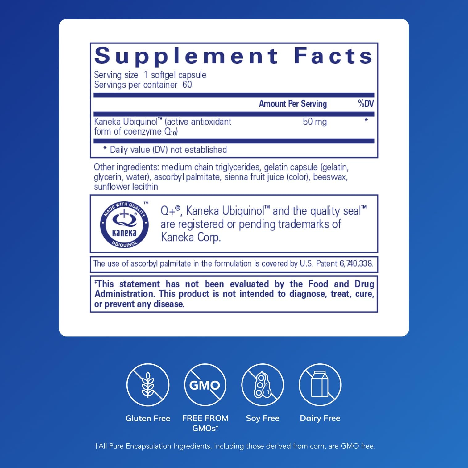 Close-up de cápsula blanda de Ubiquinol-QH de Pure Encapsulations, beneficio fácil ingestión