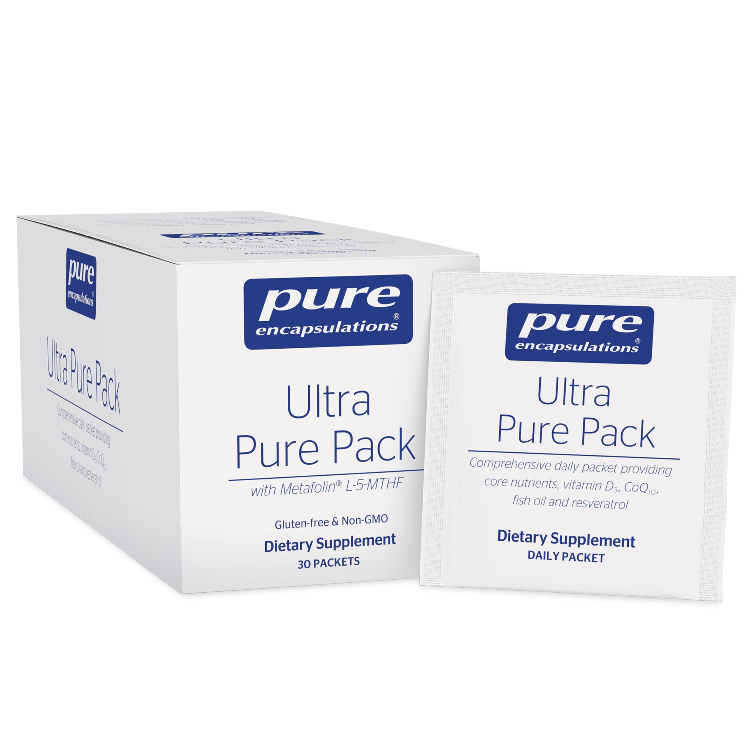 Pure Encapsulations frente del empaque mostrando formato en sobres, conveniencia