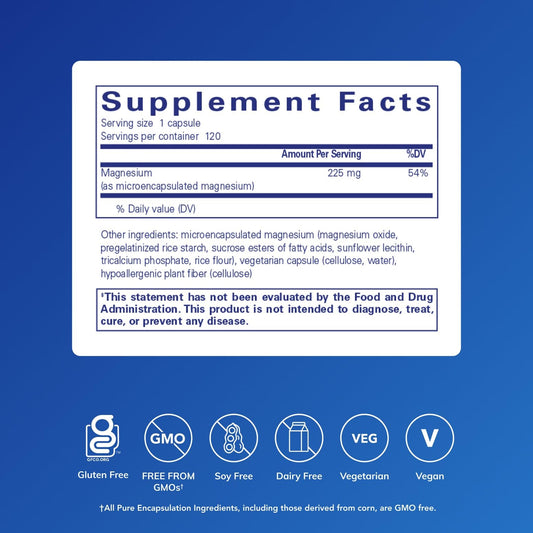 Pure Encapsulations UltraMag cápsula en mano para apreciar tamaño y fácil ingestión