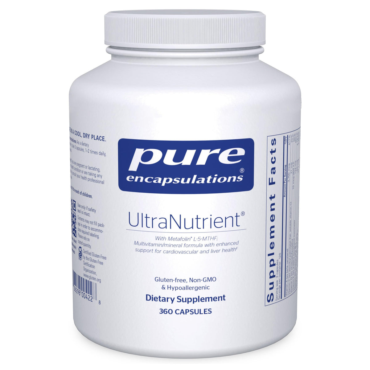 Pure Encapsulations frasco frontal mostrando marca y volumen, confianza y pureza
