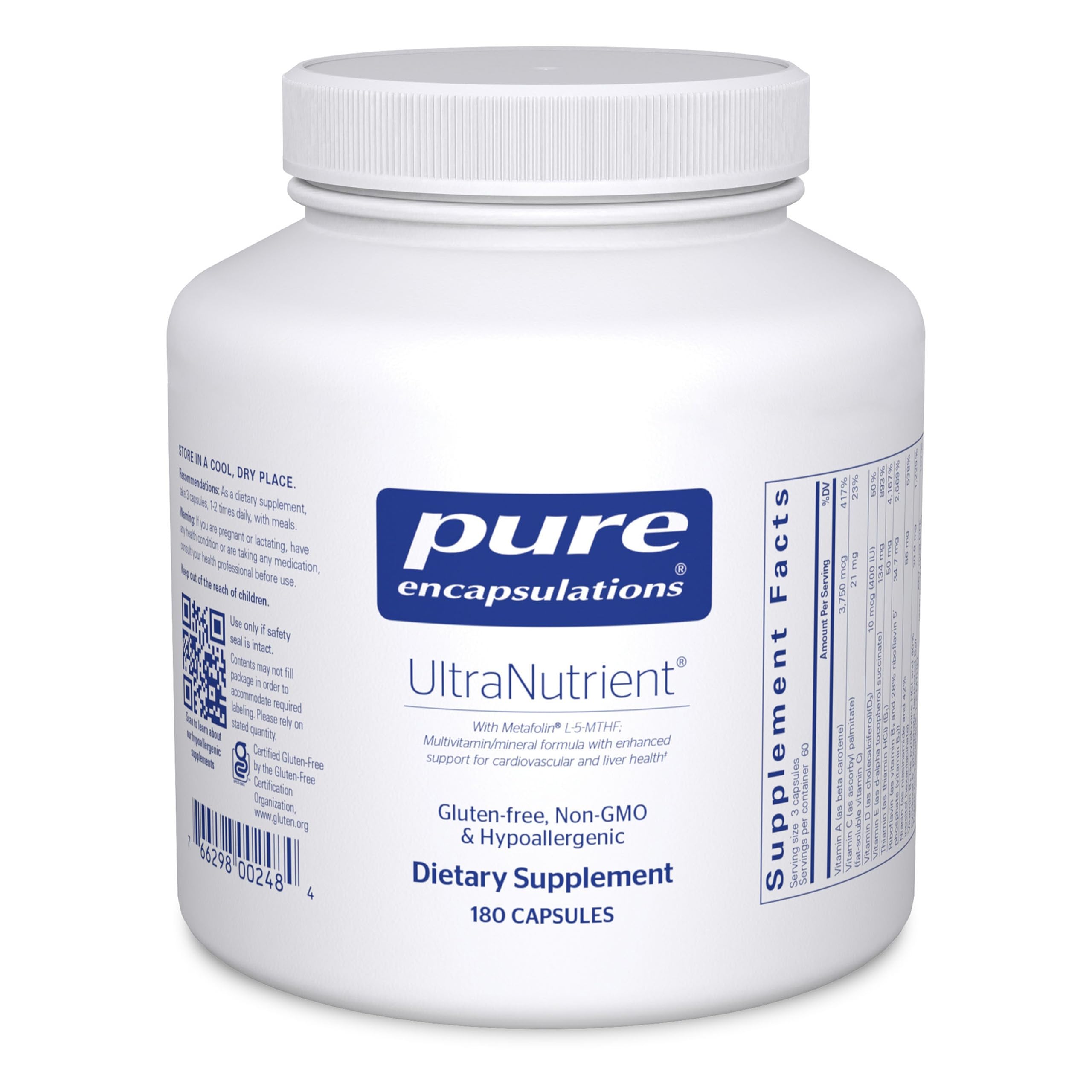 Pure Encapsulations frasco frontal mostrando el producto y su beneficio antioxidante