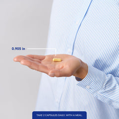 Pure Encapsulations frasco en mano para mostrar tamaño real y cantidad de cápsulas