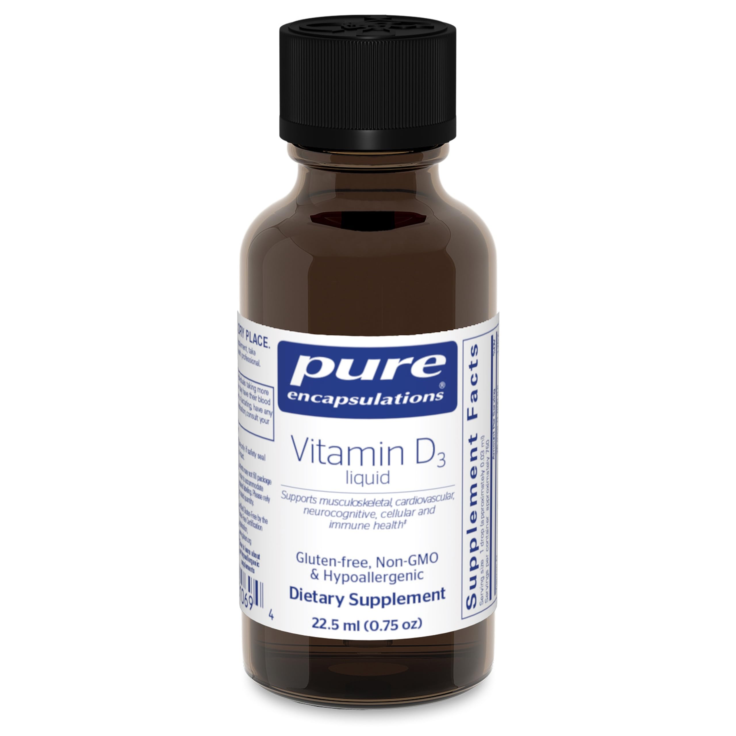 Pure Encapsulations frasco frontal mostrando diseño y tamaño, facilita elección informada